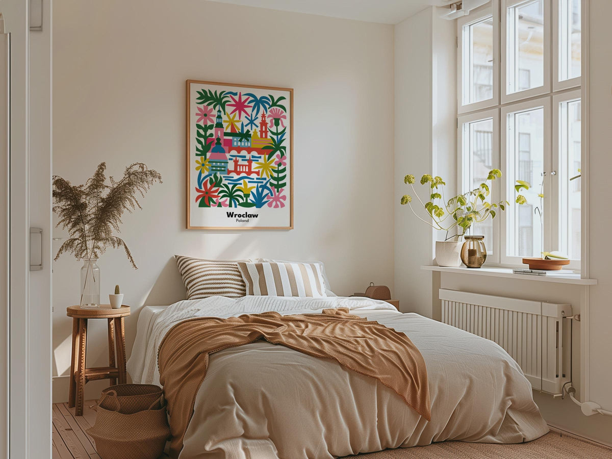 Wrocław Poland Travel Poster - Colourful Retro City Wall Art Print