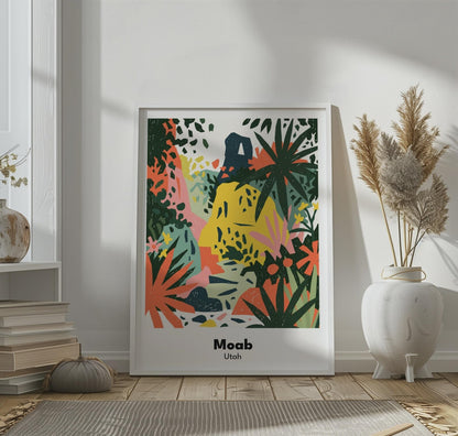 Moab Utah Travel Poster - Colourful Retro Desert Wall Art Print