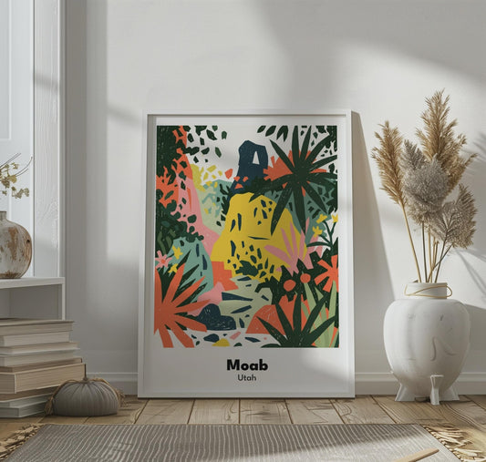 Moab Utah Travel Poster - Colourful Retro Desert Wall Art Print