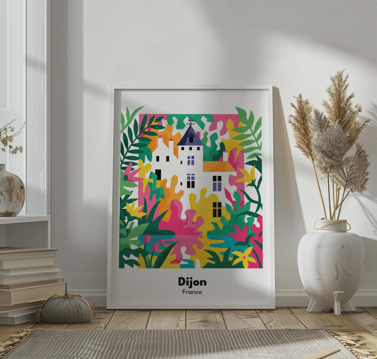 Dijon France Travel Poster - Colourful Retro Burgundy City Wall Art Print