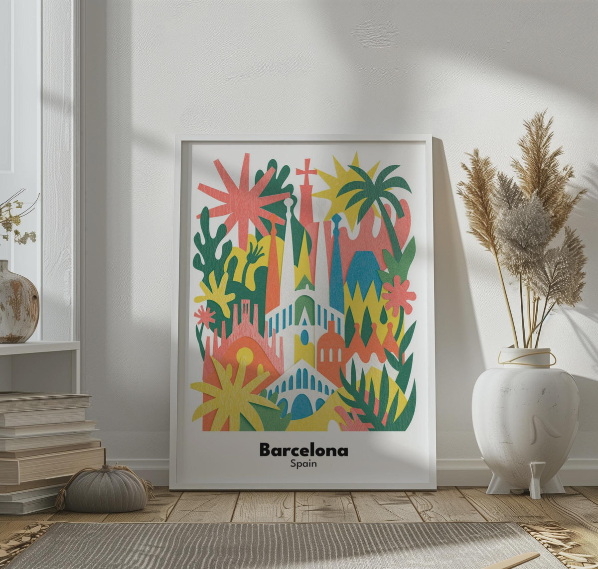 Barcelona Spain Travel Poster - Sagrada Familia Retro City Wall Art Print